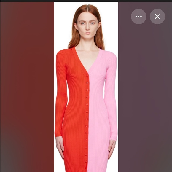 STAUD Two-Tone Long Sleeve Dress in Pink and Red - Picture 2 of 5